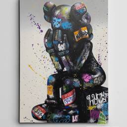 K Bear Graffiti Canvas Art Wall Print Picture Abstract Banksy Style Framed Home Decor -D14 - thumbnail 2
