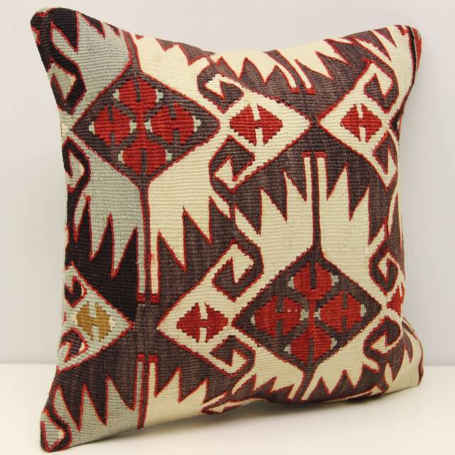 Handmade Kilim Pillow Cover 16x16, Boho Home Decor - image 1