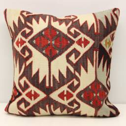 Handmade Kilim Pillow Cover 16x16, Boho Home Decor - thumbnail 2