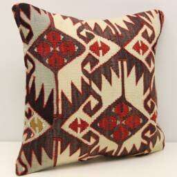 Handmade Kilim Pillow Cover 16x16, Boho Home Decor - thumbnail 1