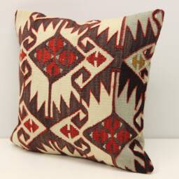 Handmade Kilim Pillow Cover 16x16, Boho Home Decor - thumbnail 3