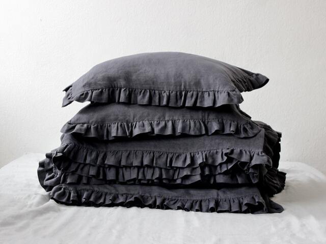 Linen Pillowcases With Ruffles, Set Of 2, Ruffle Pillowcase Sets, Natural Bedding, Pillow Shams Euro, Queen, King - image 1