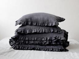 Linen Pillowcases With Ruffles, Set Of 2, Ruffle Pillowcase Sets, Natural Bedding, Pillow Shams Euro, Queen, King