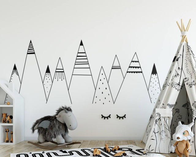 Patterned Mountains Wall Decal - Mountain Decal, Woodland Nursery, Tribal Decals, Scandinavian Nursery - image 1