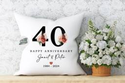 Personalised Floral 40Th Anniversary Cushion, Ruby Wedding Gift