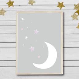 Nursery Prints Set Of 2 Sun & Moon For Nursery Pink Grey Night Day Cloud - thumbnail 3