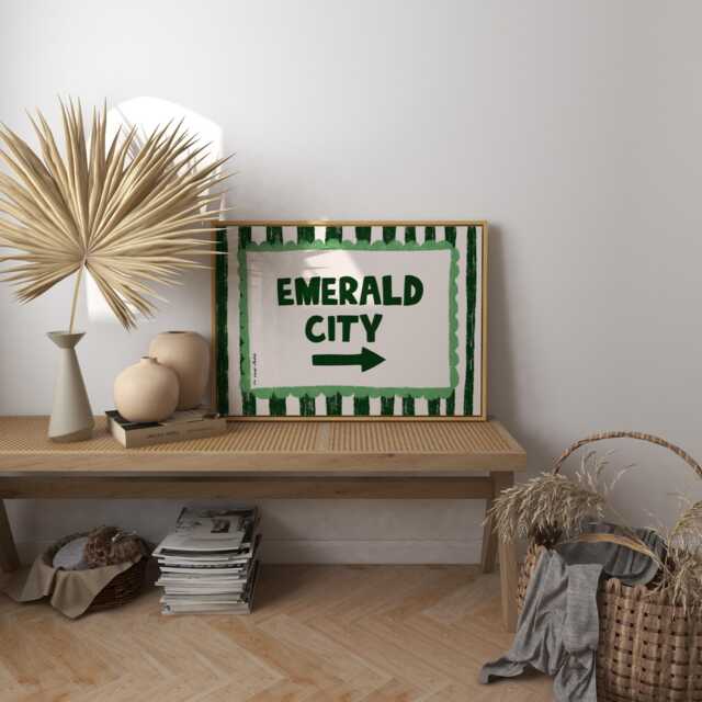 Emerald City Sign Art Print Poster, Movie Theatre London West End Broadway Modern Kitchen Bedroom Decor, Wizard Bar Cart - image 1
