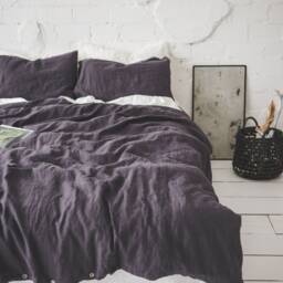 Washed Linen Bedding Set Dark Aubergine Flax, Handmade - thumbnail 2
