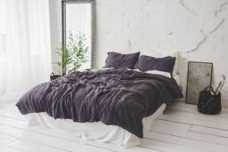 Washed Linen Bedding Set Dark Aubergine Flax, Handmade - thumbnail 1