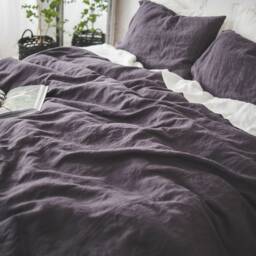 Washed Linen Bedding Set Dark Aubergine Flax, Handmade - thumbnail 3