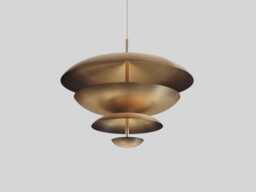 Mid-Century Raw Brass Chandelier - 6 Light Cosmic Pendant - thumbnail 1