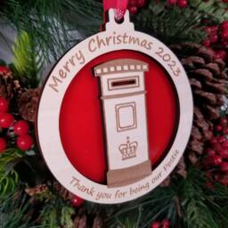 Postman Christmas Gift, Postie Tree Decoration, Postwomen, Personalised Royal Mail Worker Xmas Name Hanger, Add & Year Any Message - thumbnail 3