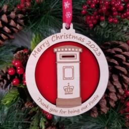 Postman Christmas Gift, Postie Tree Decoration, Postwomen, Personalised Royal Mail Worker Xmas Name Hanger, Add & Year Any Message - thumbnail 2