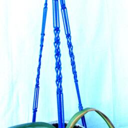 Blue Macrame Plant Hanger 28 Inches 3mm - Gift Idea Indoor Outdoor Hanging Planter Macrame Plant Holder Wall Hanging - thumbnail 3