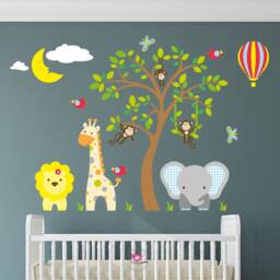 Jungle Animal Nursery Wall Decals Safari Tree, Lion, Giraffe & Monkeys - thumbnail 1