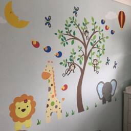 Jungle Animal Nursery Wall Decals Safari Tree, Lion, Giraffe & Monkeys - thumbnail 3
