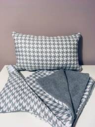 Reduced - Monochrome Houndstooth Nursery Set The Perfect New Baby Gift Grey & White Blanket, Cushion & Bib - thumbnail 1