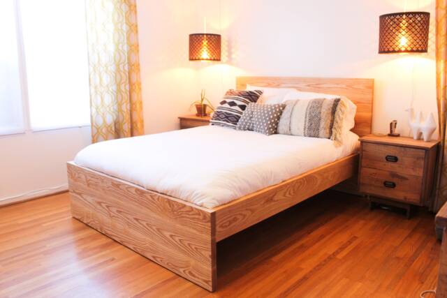 Modern Solid Wood Bed Frame, Customizable Bed, Handmade Head Board - image 1