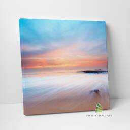 Cool Blue Sunset On Serene Beach Sea Canvas Art Wall Print Picture Ready To Hang Framed Home Decor -C222 - thumbnail 3