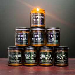 Soy Candle - Corner Cafe Coffee Scented Gift, Moody Amber Glass Jar, Coffeeshop Coffeehouse Fragrance, Holographic Label 9Oz - thumbnail 3