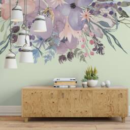 Wild Spring Garden 02 Border Frame Pink Lavender Flowers Wall Mural Watercolor Peonies Blossoms Decals Removable - thumbnail 3