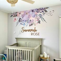 Wild Spring Garden 02 Border Frame Pink Lavender Flowers Wall Mural Watercolor Peonies Blossoms Decals Removable - thumbnail 4
