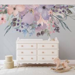 Wild Spring Garden 02 Border Frame Pink Lavender Flowers Wall Mural Watercolor Peonies Blossoms Decals Removable