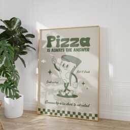 Retro Cartoon Pizza Print, Charming Style Gift For Foodie, Lover Food Kitchen Wall Art 2544 - thumbnail 2