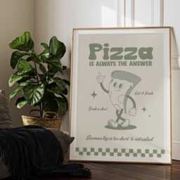 Retro Cartoon Pizza Print, Charming Style Gift For Foodie, Lover Food Kitchen Wall Art 2544 - thumbnail 3