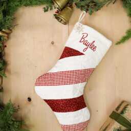 Quilted Christmas Stocking Set Candy Cane Striped, Option Of Embroidered Cuff - thumbnail 3