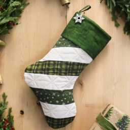 Quilted Christmas Stocking Set Candy Cane Striped, Option Of Embroidered Cuff - thumbnail 2