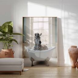 Zebra in Tub Wall Art, Bathroom Art Print, Funny Bathing, Animal Bathtub - thumbnail 2