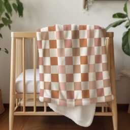 Checkered - Fall, Orange Peach Brown, Sherpa Fleece Blanket, Decor, Kids Bedding, Blankets, Bedroom, Fall Autumn Blanket - thumbnail 3