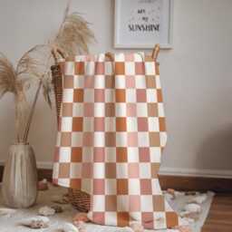 Checkered - Fall, Orange Peach Brown, Sherpa Fleece Blanket, Decor, Kids Bedding, Blankets, Bedroom, Fall Autumn Blanket