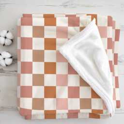 Checkered - Fall, Orange Peach Brown, Sherpa Fleece Blanket, Decor, Kids Bedding, Blankets, Bedroom, Fall Autumn Blanket - thumbnail 2
