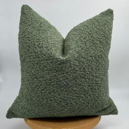 Green Boucle Pillow Cover, Luxury Wool Cushion, Boho Throw - thumbnail 3