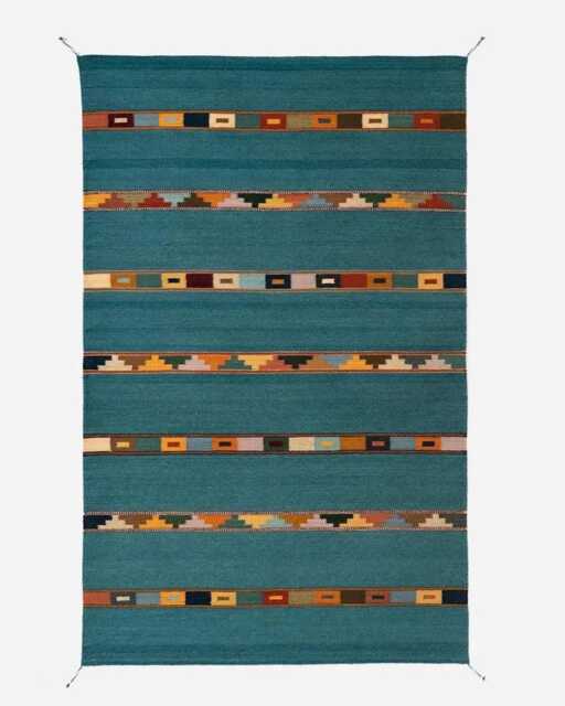 Handmade Navajo Style Flat Weave Kilim Runner Rug, Custom Hand-Woven Wool Area Rug For Hallway, Bohemian & Southwestern Bright Blue Rug - image 1