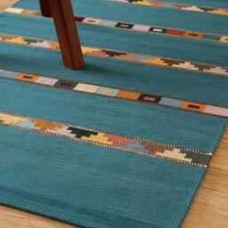 Handmade Navajo Style Flat Weave Kilim Runner Rug, Custom Hand-Woven Wool Area Rug For Hallway, Bohemian & Southwestern Bright Blue Rug - thumbnail 3