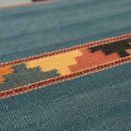 Handmade Navajo Style Flat Weave Kilim Runner Rug, Custom Hand-Woven Wool Area Rug For Hallway, Bohemian & Southwestern Bright Blue Rug - thumbnail 4