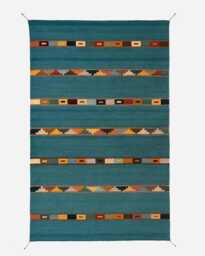 Handmade Navajo Style Flat Weave Kilim Runner Rug, Custom Hand-Woven Wool Area Rug For Hallway, Bohemian & Southwestern Bright Blue Rug - thumbnail 1