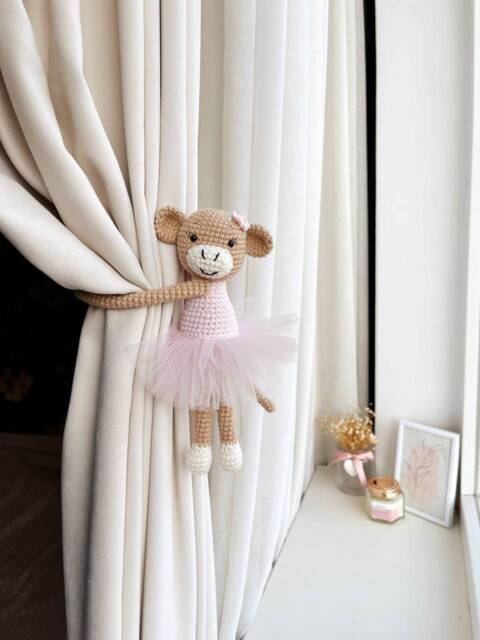 Ballerina Monkey Curtain Tieback Pink Ballerina Tie Back Nursery Monkey Nursery Decor - image 1
