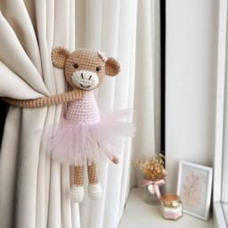 Ballerina Monkey Curtain Tieback Pink Ballerina Tie Back Nursery Monkey Nursery Decor - thumbnail 3