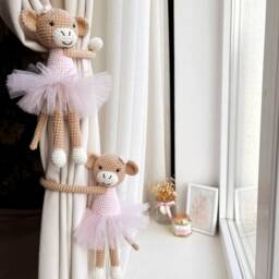 Ballerina Monkey Curtain Tieback Pink Ballerina Tie Back Nursery Monkey Nursery Decor - thumbnail 2