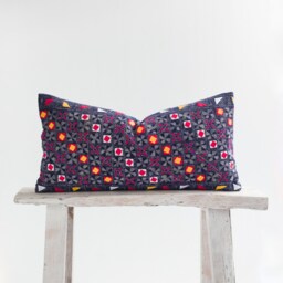 Hill Tribe Lumbar Pillow Indigo Batik, Embroidered Geometric Design - thumbnail 1