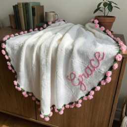 Personalized Crochet Flower Blanket, Custom Name Rose Bouquet Handmade Floral Throw, Gift For Her, Birthday - thumbnail 3