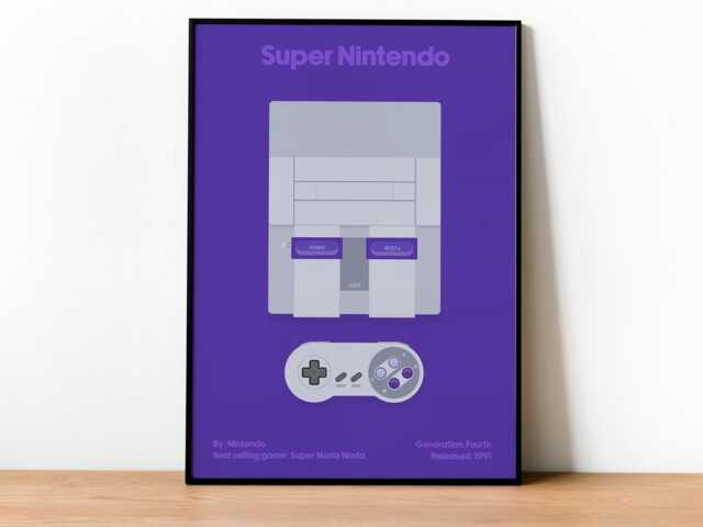 Super Nintendo Entertainment System - Snes Print - Wall Art, Gaming, Gamer, For Him, Her, Gift, Video Games, Unofficial, Unframed - image 1