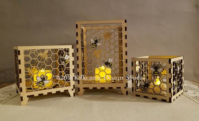 Honey Bee Candle Holder Wood Lantern Centerpiece For Table, Spring Decor Home, Bumble Gifts Women, Tea Light Holder, Honeycomb - image 1