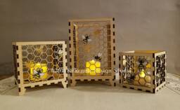 Honey Bee Candle Holder Wood Lantern Centerpiece For Table, Spring Decor Home, Bumble Gifts Women, Tea Light Holder, Honeycomb - thumbnail 1