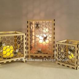 Honey Bee Candle Holder Wood Lantern Centerpiece For Table, Spring Decor Home, Bumble Gifts Women, Tea Light Holder, Honeycomb - thumbnail 2