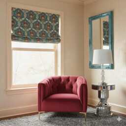 Sage Floral Damask Velvet Classic Flat Roman Shade - Cl1195